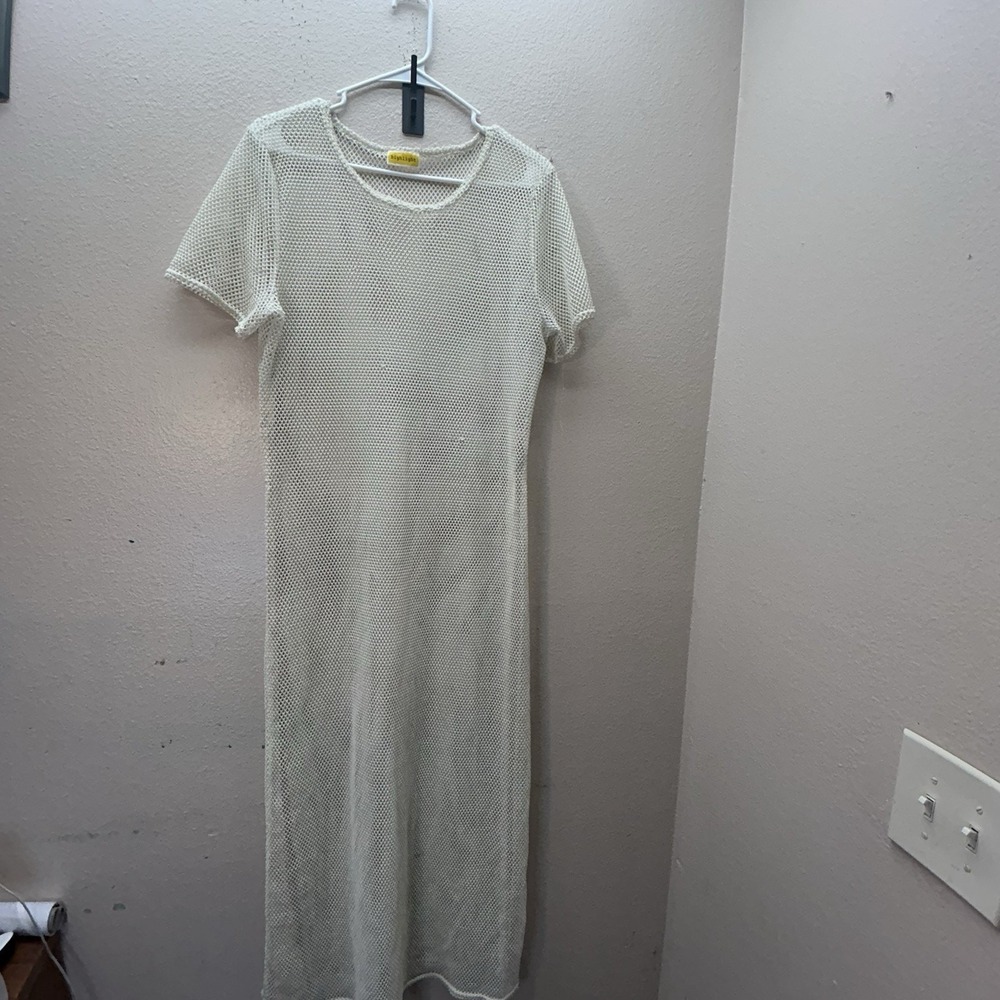 Highlight Tan Sheer Mesh Fishnet Maxi Full Length Coverup Kimono One Size‎ Boho